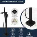 Matte Black Freestanding Waterfall Bathtub Faucet High Flow Standing Tub Filler Floor Mount Brass Stand Bathtub Filler Single Handle Bathroom Floor Mounted Tub Faucets with Handheld Shower
