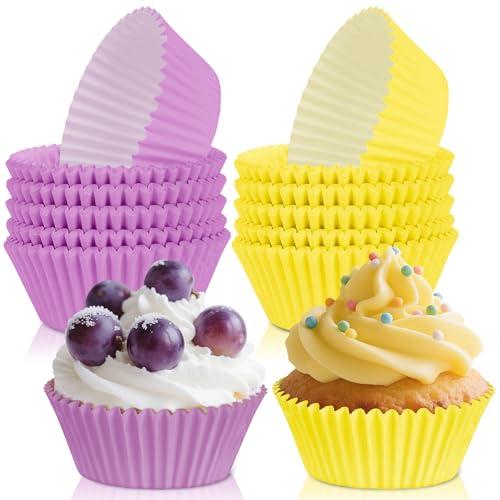 200PCS Purple and Yellow Cupcake Liners Muffin Baking Cups Wrappers for Yellow and Purple Birthday Party Supplies Disposable Pastel Cupcake Papers for Sports Theme Basketball Birthday Party Decoration