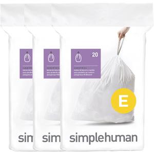 simplehuman Code E 60 Count Custom Fit Liners, Drawstring Kitchen Trash Bags, One-by-One Mess-Free Dispense, Extra Thick & Double Seamed, 50% PCR Plastic, 20 Liter / 5.3 Gallon, White