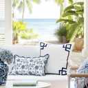 Hofdeco Premium Coastal Patio Indoor Outdoor Throw Pillow Cover Only, 20"x20" Water Repellent for Backyard, Couch, Navy Blue Embroidered Frame Greek Key