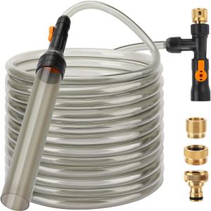 hygger Bucket-Free Aquarium Water Change Kit Metal Faucet Connector Fish Tank Vacuum Siphon Gravel Cleaner with Long Hose 49FT Drain & Fill