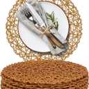 AHHFSMEI Paper Braided Round Placemats Set of 12 Natural Non-Slip Heat Resistant Table Mats for Dining Tables Woven Indoor & Outdoor Place mats(Brown, 12)