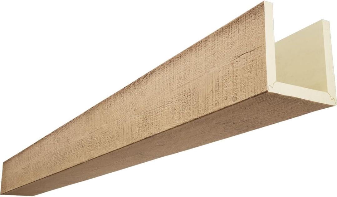 4"W x 8"H x 8'L 3-Sided (U-Beam) Rough Cedar Endurathane Faux Wood Ceiling Beam, Buttercream 4"W x 8"H x 8'L 3-Sided (U-Beam) Rough Cedar Endurathane Faux Wood Ceiling Beam, Buttercream