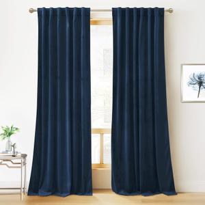 RYB HOME Blue Velvet Curtains 84 inches - Blackout Curtains for Living Room, Thermal Insulated Noise Reducing Panels Soft Luxury Window Decor for Kids Bedroom, Navy Blue, W52 x L84 inches, 2 Panels,  Navy Blue
