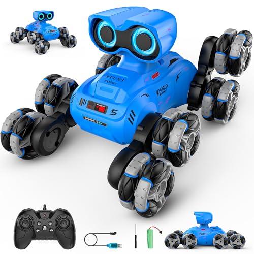 LNNKINE Robot Toys, 8-Wheel Stunt Remote Control Car with Auto-Demonstration, 360° Rotation, LED Eyes, Music, 2.4Ghz, All Terrain Rc Cars, Remote Control Robot for Boys 4-7 6-8 8-12