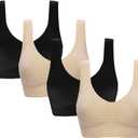 Vermilion Bird Women's 3 Pack Seamless Comfortable Sports Bra with Removable Pads (4 Pack:black*2 Beige*2)