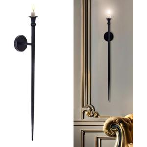 Candle Sconce Long Wall Candle Holder - (1 Pcs) Black Long Wall Candle Sconce Retro Chic Wall Sconce Candle Holder Decoration for Dining Room, Living Room, Office, Bathroom