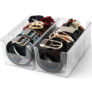 Acrylic Belt Organizer - 2 Pack with Adjustable 4 Compartments & Stackable Design, Clear Storage for Closet and Drawer Organization