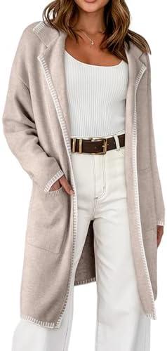 Dokotoo Womens Casual Long Cardigan Sweaters 2025 Winter Coats Fall Jacket Knit Coatigan Outwear with Pockets Size XL