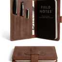 Leather Field Notes Cover for 3.5 x 5.5 in. Notebooks, Case for Moleskine Cahier Pocket Size Notebook, EDC Journal Covers with Pen Holder, Traveling Sketch Wallet, Small Planner, Notepad Accessories
