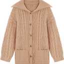 Saodimallsu Womens Cable Knit Cardigan Sweaters Fall Oversized Long Sleeve Button Open Front Knit Sweater Coats (Brown)