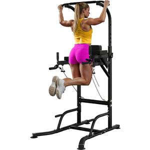 Pull Up Bar Power Tower Dip Station, Adjustable Strength Training Equipment for Home Gym Workout, Multi-Function Pull Up and Dip Bar (Carbon)