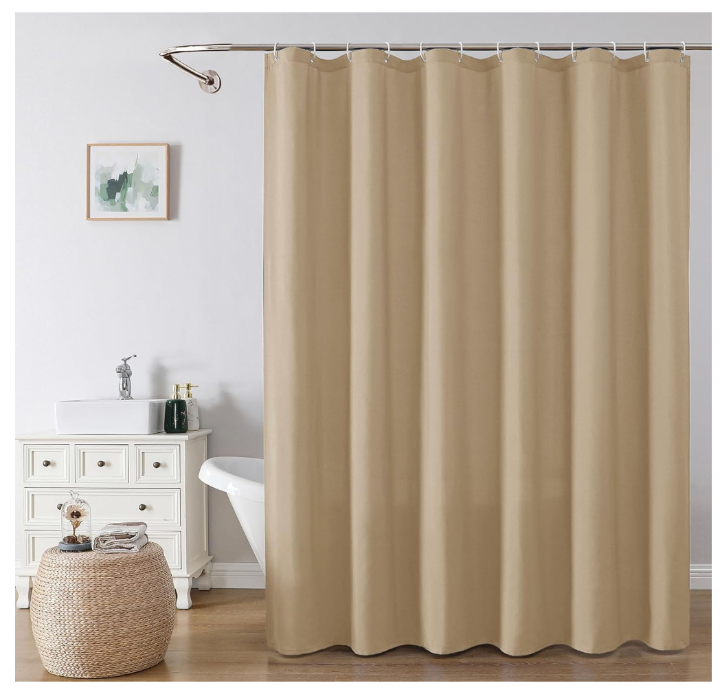 OVZME Zora Solid Taupe Shower Curtain for Bathroom, Fabric Shower Curtain- Soft Cloth & Hotel Spa Quality, Water Repellent, Machine Washable Shower Curtain Set with 12 Hooks, Grommets Top, 72Wx72L