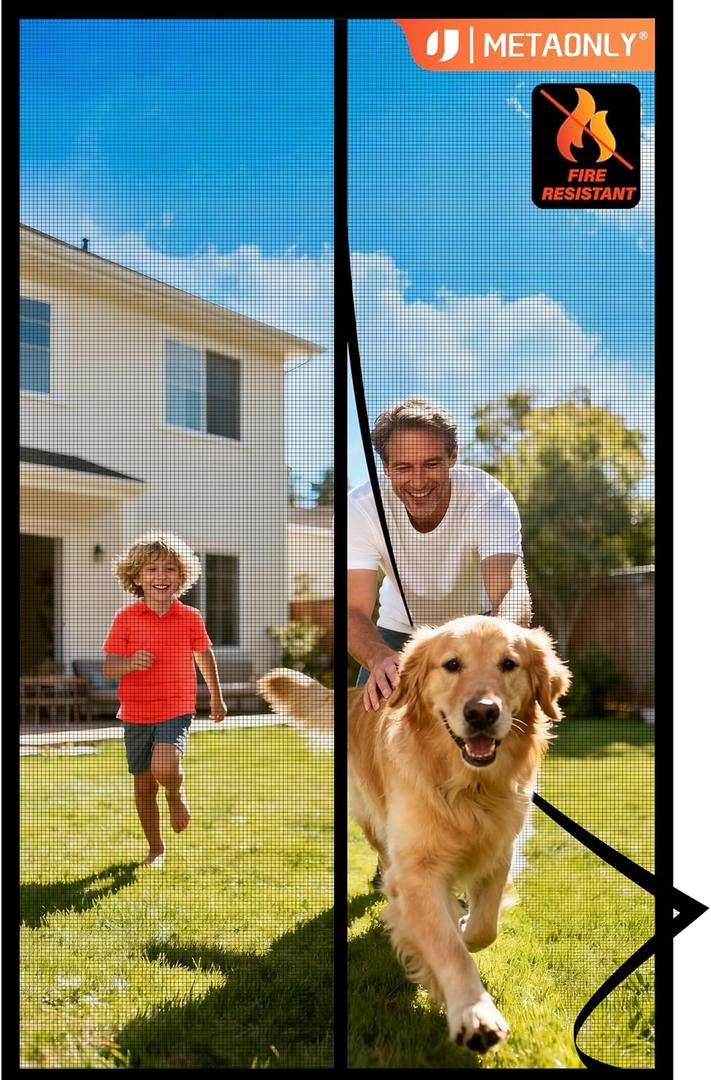 METAONLY Fiberglass Magnetic Screen Door Mesh Fits 30" x 80" Door - Curtain Size 32" x 82", Works for Patio, Sliding Door, Keeps Bug Mosquito Out, Fresh Air Flow, Black