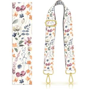 Purse Strap Replacement Belt Crossbody 1.5" Wide Golden Buckle Cute Shoulder Strap Durable Adjustable Guitar Straps for Canvas Bag Handbag Cute Watercolor Flowers