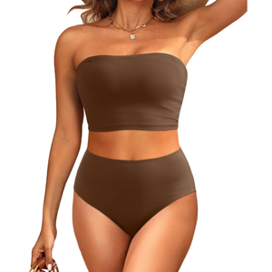 Tempt Me Women Bandeau Bikini Set Strapless High Waisted Two Piece Swimsuit Longline Bathing Suits Medium
