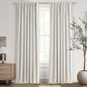Pinch Pleated Blackout Long Luxury Curtains for Living Room, Linen Drapes 108 Inches 2 Panels Rustic Country Thermal Insulated Noise Reducing Window Curtains with Hooks 9ft Extra Long Pleat Faux Linen (Birch)