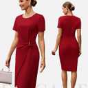 GRACE KARIN Work Dresses for Women 2026 Short Sleeve Sheath Business Midi Dress Wrap Bodycon Office Cocktail Outfits (Red, M)