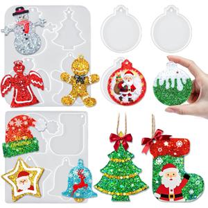 YODOYO 3 Inch Christmas Ornament Resin Molds, 11 Cavities Christmas Tree Snowman Angel Silicone Molds, Large Xmas Jewelry Pendant Keychains UV Resin Mold, DIY Art Craft Epoxy Casting Decor Gifts