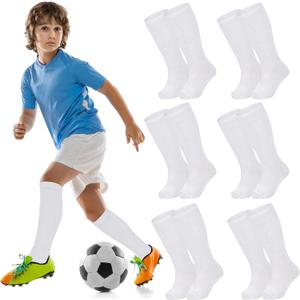 Zando 6 Pairs Youth Soccer Socks Baseball Socks Boys Girls Knee High Socks School Uniform Socks Outdoor Long Tube Socks, 6-8 Years