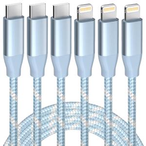 USB C to Lightning Cable 3 Pack 6FT Apple MFi Certified iPhone Fast Charger Fast Charging Type c to Lightning Cable for iPhone 14 13 12 11 Pro Max Xr Xs 8 and More (Blue White)