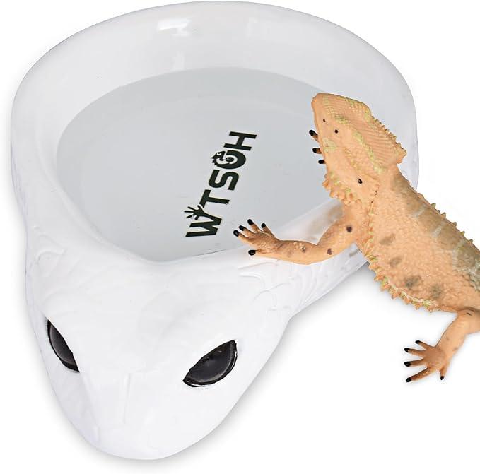 WTSOH Reptile Water Dish - Snake Water Bowl, Gecko Food Cups, Crested Gecko Feeding Dish, Tortoise Food Bowl, Stable Resin Design for Small Reptiles, Perfect for Terrariums and Enclosures (White)