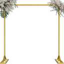 8.2FT Heavy Duty Adjustable Backdrop Stand Kit - Square Wedding Arch & Balloon Arch for Photo Booth Background, Baby Shower, Birthday Party Decorations (Portable Frame) (Gold,8.2X 8FT)