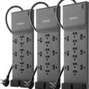 Belkin 12-Outlet Surge Protector Power Strip w/ 12 AC Outlets & 8ft Flat Plug, UL-Listed Heavy-Duty Extension Cord for Home, Office, Travel, Computer, Laptop, Charger - 3,940 Joules, Pack of 3