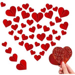 60 Pcs 3D Heart Wall Stickers,Valentine's Day Wall Decorations Waterproof Red Heart Wall Decals PVC Wall Stickers for Wedding Anniversary Party Bedroom School Office Decorations（ Sequined), Set of 2