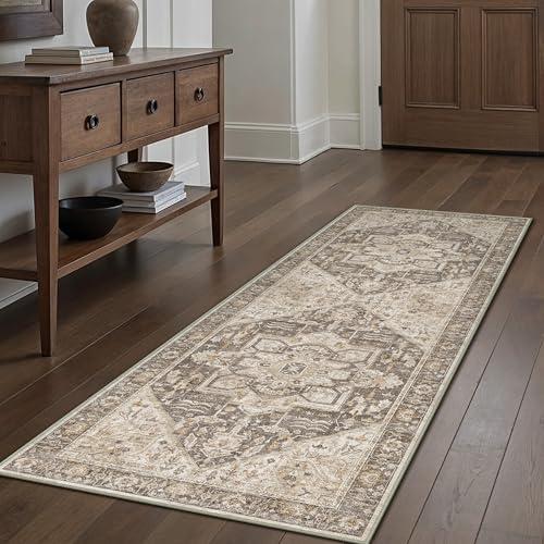 Beige Runner Rug 2x6 Vintage Area Carpet Hallway Long Indoor Kitchen Washable Living Room Low Pile Traditional Distressed Retro Accent Throw Rug Non Slip Laundry Bathroom Office