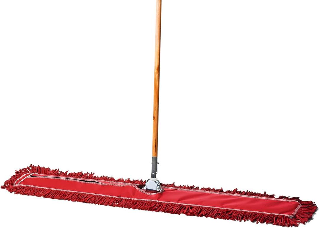 48 Inch Red Commercial Dust Mop & Floor Sweeper Wood Handle Floor Mop for Tile, Hardwood & Concrete