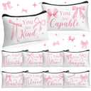 Hillban 10 Pcs Christmas Makeup Bags Gifts for Women Bulk Xmas Cosmetic Bags Inspirational Christian Bible Verse Cosmetic Pouch Christmas Religious Church Travel Canvas Pouch(Bow,Pink)