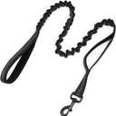 rabbitgoo Tactical Bungee Dog Leash with Shock Absorption, Military Training Leash with 2 Padded Control Handles for Medium Large Dogs, 5.2FT, Black