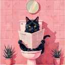 Funny Animal Paint by Numbers Kit for Adults - DIY Black Cat Reading on Toilet Painting on Canvas, Acrylic Paint Set, Suitable for Beginners, Art for Home Decoration or Gifts(16X20IN Framed)