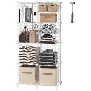 AWTATOS Closet Organizer, Wire 8 Cube Storage Organizer, DIY Portable Closet Clothes Organizers Storage Shelves with Partition, Cubby Shelving for Home, Office, Bedroom, Garment Racks, White