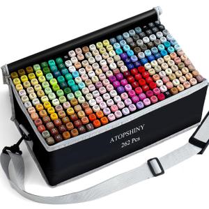 Alcohol Markers 262 Colors Drawing Pens Set Dual Tip Permanent Art Markers for Kids and Adult Gifts -262 Black Shell Refillable