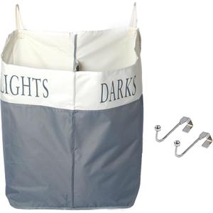 The Fine Living Co. X-Large Two Compartments Hanging Laundry Hamper with Over Door Hooks, Durable Space Saving Laundry Bag Storage with Bottom Zipper, Wide Open Top Dark/Light Compartment(25"x10"x31")