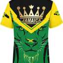 BJU Jamaica Flag T-Shirt Lion Tee Printed Crewneck Short Sleeve Casual Sports Top Unisex (XL)