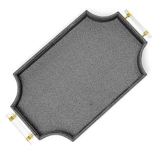 Shagreen Decorative22.6'' × 13'' Large Serving Platters Tray with Handles for Coffee Table Decor Modern Elegant Scalloped Ottoman Tray(Black)