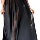 OYOANGLE Women's Off the Shoulder Sheer Nightgowns Bow Short Puff Sleeve Maxi Nightdress Sleepwear (Medium, Black)