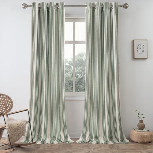 DriftAway Chris Linen Blackout Curtains with Thermal and Sound Reducing Layer 96 Inches Long for Bedroom Striped Printed Drapes Thermal Insulated Lined Window Treatments for Living Room Loden Green
