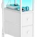 SONGMICS Side Table with LED Light, Narrow End Table with 2 Drawers, Nightstand with Charging Station, Bedside Tables for Small Space, Living Room, Bedroom, Ink Black, BELLAH Collection ULGS002B101, 1 Pack