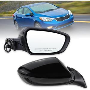 Right Passenger Side Mirror Compatible with 2014 2015 2016 Kia Forte with Manual Folding power glass Heated Black Replace# KI1321181(5 Pins)
