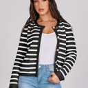 ANRABESS Women Striped Cardigan Sweaters Button Down Cropped Knit Lady Jackets Coat 2025 Fall Outfits Trendy Clothes (Black, XL)