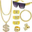 fake Dollar Necklace Men gold Dollar Money Chains Hip Hop Chain Necklace Pendant for 70s 80s 90s Costume Accessories