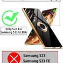 for Samsung Galaxy S23 Ultra 5G Case, Built-in 360 Rotation Ring Holder Magnetic Stand, Luxury Shiny Plating Edge Shockproof Electroplated Protective Phone Cover (Black/Golden)