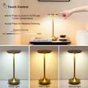 LED Cordless Table Lamp Rechargeable,Portable 6000mAh Battery Outdoor Bedside Table Lamps,3 Color Stepless Dimming Touch Battery Powered Lamp, Table Light for Restaurant/Patio/Camping/Bedroom(Gold)
