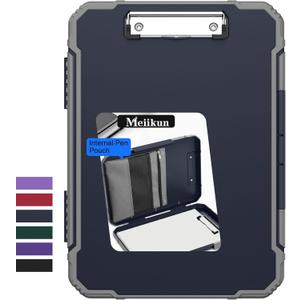 Meiikun Clipboard with Storage, Rugged Shockproof Protective, Internal Pen Pouch & Metal Clip, Heavy Duty Plastic Clip Boards 8.5x11, High Capacity Contractor Folder for School Office (Navy)