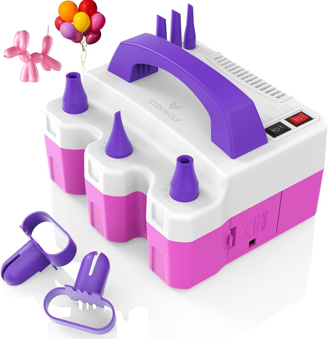 ETENWOLF Electric Balloon Pump for All Balloons 110V 600W Balloon Blower for Party Metalic Latex 260q Foil Balloons, Balloon Inflator for Birthday Decorations (Purple)