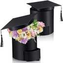 Weekgrat 2 Pack Graduation Cap Candy Box Graduation Cap Flower Gift Boxes, 6.9 x 6.4 in Empty Container for Grad Ceremony Party Activities Celebrations(Black,Round)